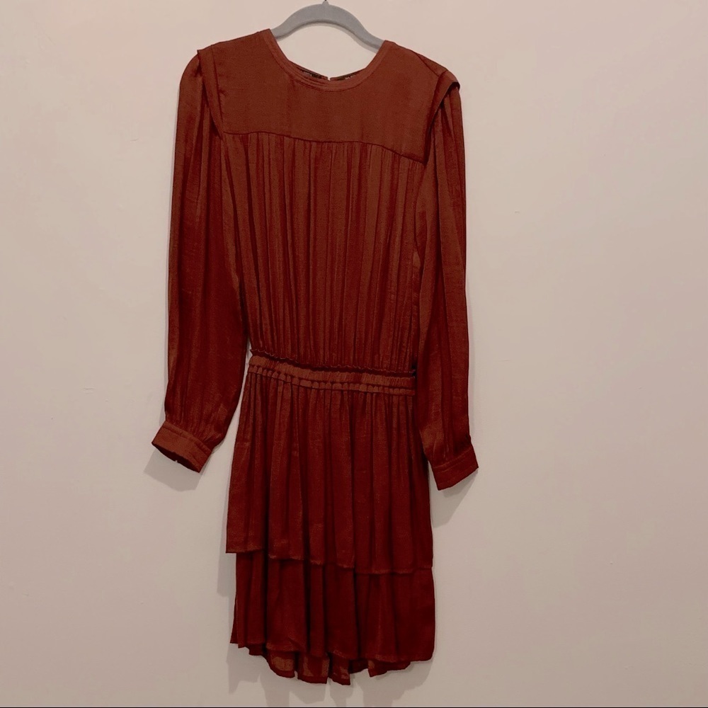 Scotch and Soda Drop Waist Satin Burgundy Ruffle Dress